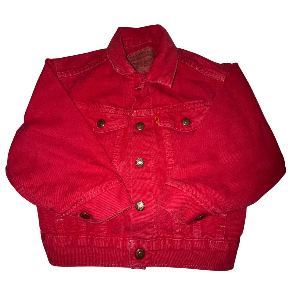 Little Levi's Trucker Jacket Kids 4T Red Denim Orange‎ Tab Vintage Retro USA